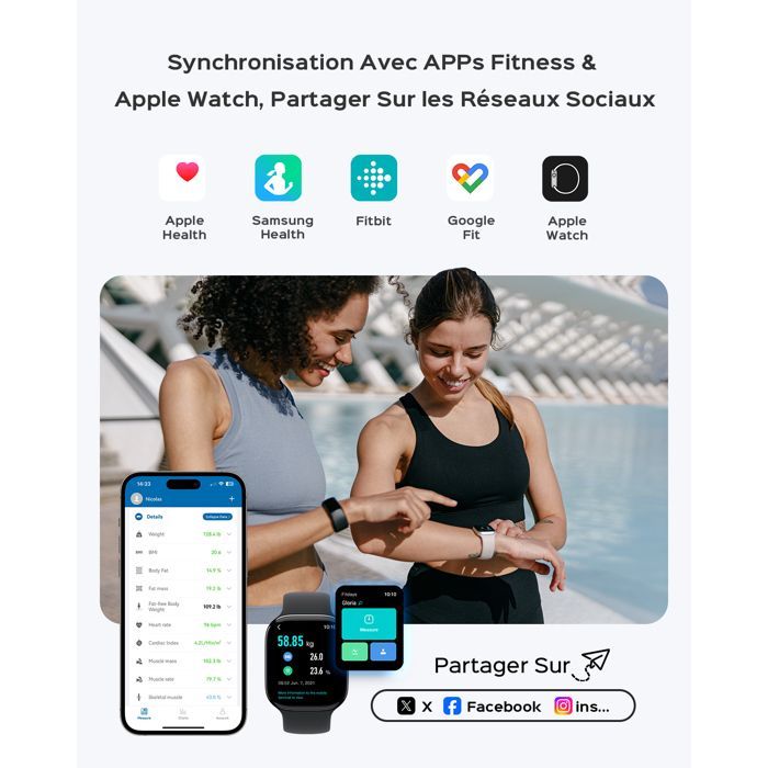 Smart Body Composition Scale with 8 Electrodes, 28 Body Data Points, and App for Android and iOS, 30 x 30 cm