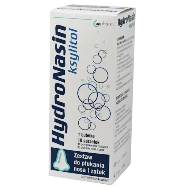 Hydronasin Ksylitol, Zestaw do płukania nosa i zatok, Butelka + 10 Saszetek