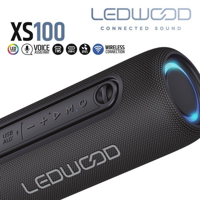 Enceinte Hifi Autonome 100W Ledwood XS100, Ampoule LED, Buetooth USB, TWS, IPX5, Assistant Vocal, 10W RMS, Batterie 2000mAh