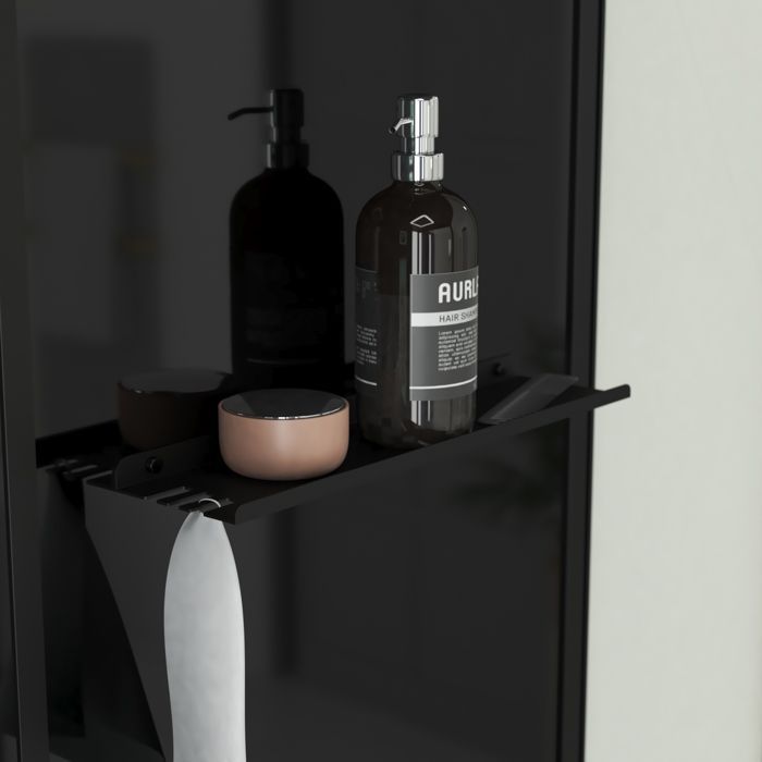 Mampara de ducha cuadrada Hydro de 90x90x218 cm - Puerta abatible - Panel trasero y perfiles en negro mate