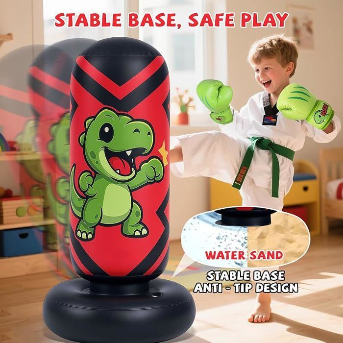 Sacco da boxe gonfiabile per bambini da 130 cm con guantoni, regalo perfetto per ragazzi e ragazze.
