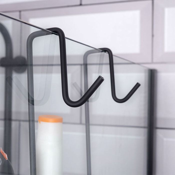 VILDE Shower Shelf - Durable Black Metal - Easy Installation - No Drilling Required - 22x19x54.5 cm