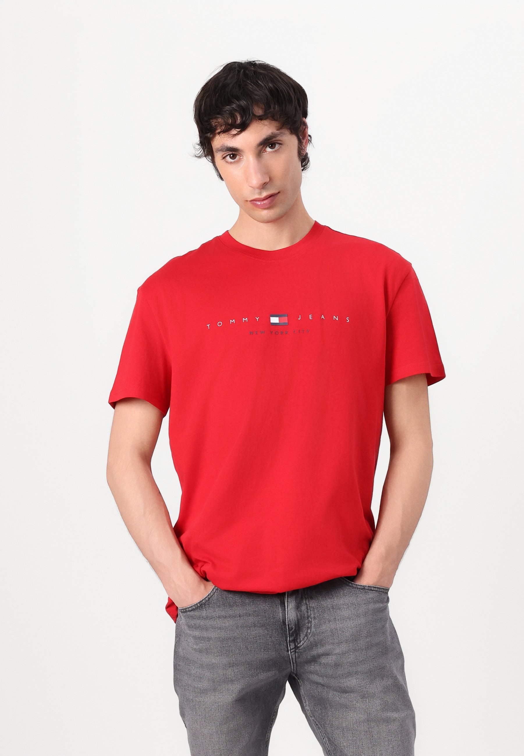 T-shirt Tommy Jeans FLAG LINEAR - Stampa rossa zaffiro
