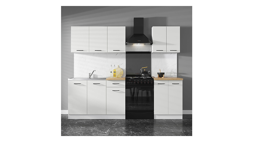 Komplet kuchenny Junona Line A 180 cm kredowy połysk z blatem