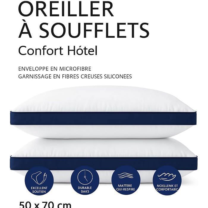 Sæt med 2 puder med kile 50x70 cm - Premium marineblå, nakkestøtte, åndbar
