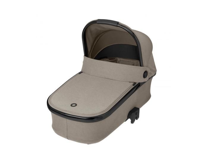 Oria Carrycot Luxe Twillic Truffle Fr (Blck Glossy Rim, blck leather)