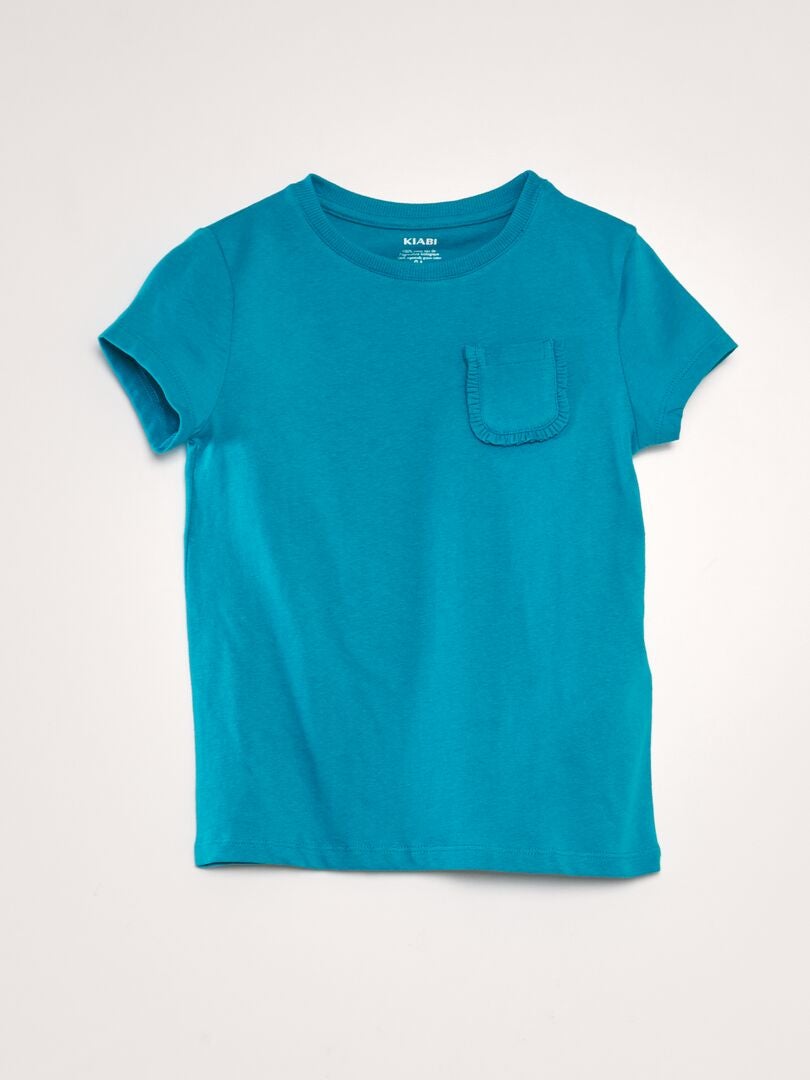 Effen T-shirt met zakje - BLAUW