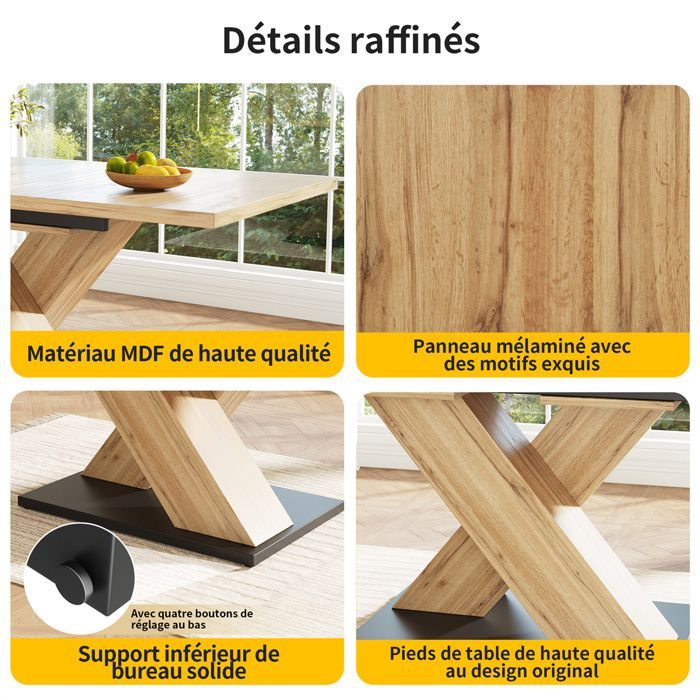 Mesa de comedor extensible de madera, mesa cuadrada extensible para 4 a 6 personas, mesa de comedor con extensión, madera natural.
