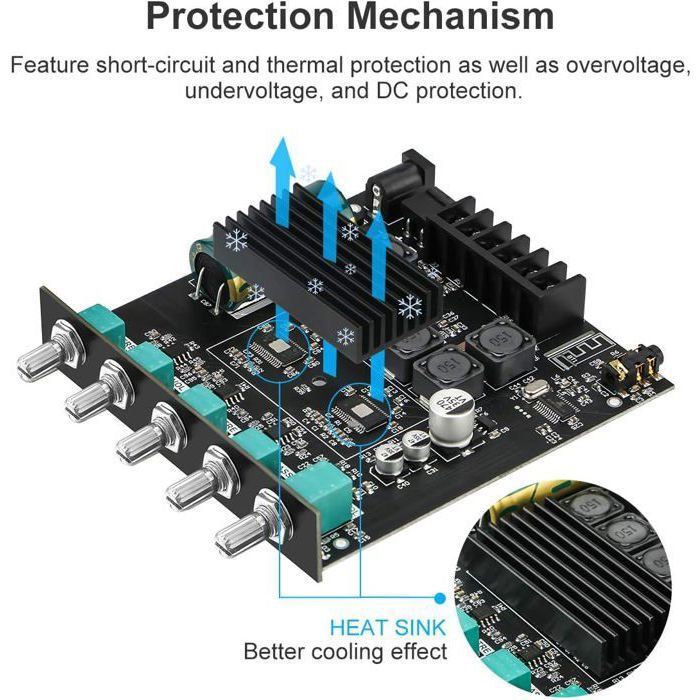 Placa amplificadora estéreo Bluetooth HiFi TPA3116D2 de 2x50W + 100W, 12V-24V con control de etiquetas.