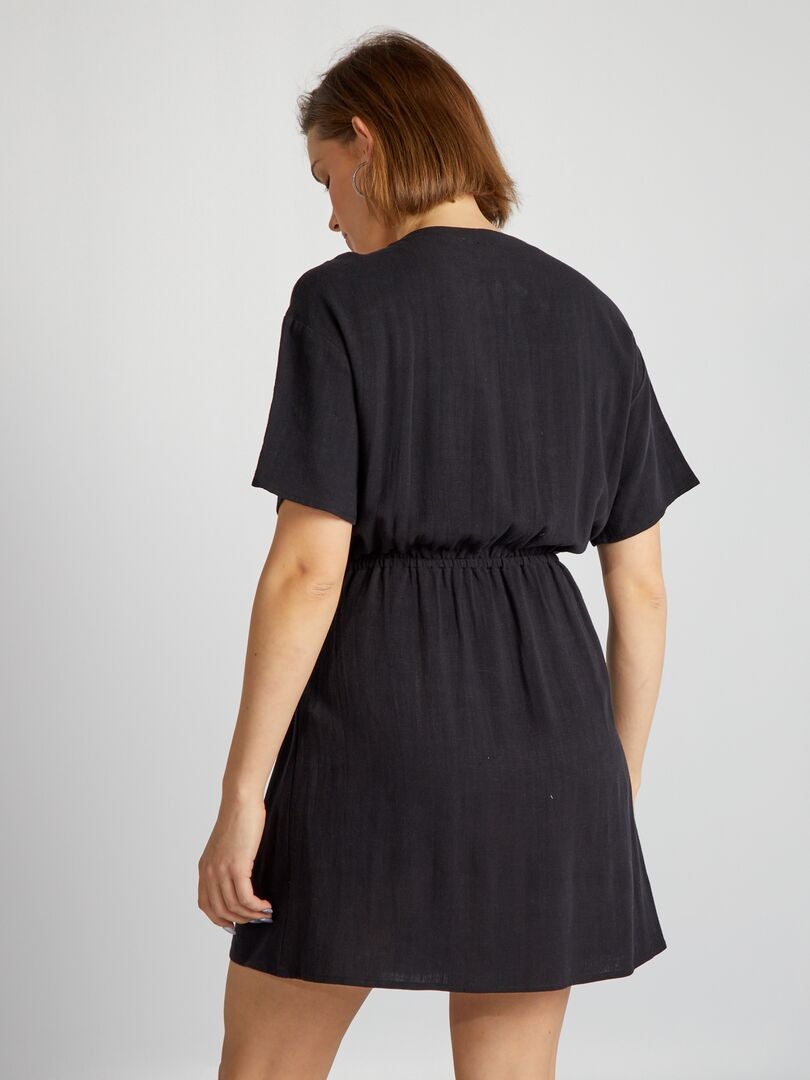 Vestido cruzado de lino - negro