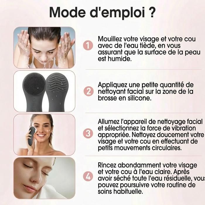 Brosse nettoyante visage électrique, adaptée aux hommes et aux femmes, nettoyage rapide, exfoliation, rechargeable par USB - Noir