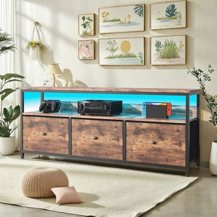Buffet de salon - TANANT - Buffet bas avec LED - 3 tiroirs - 1 étagère - Style moderne - 108x30x57 cm