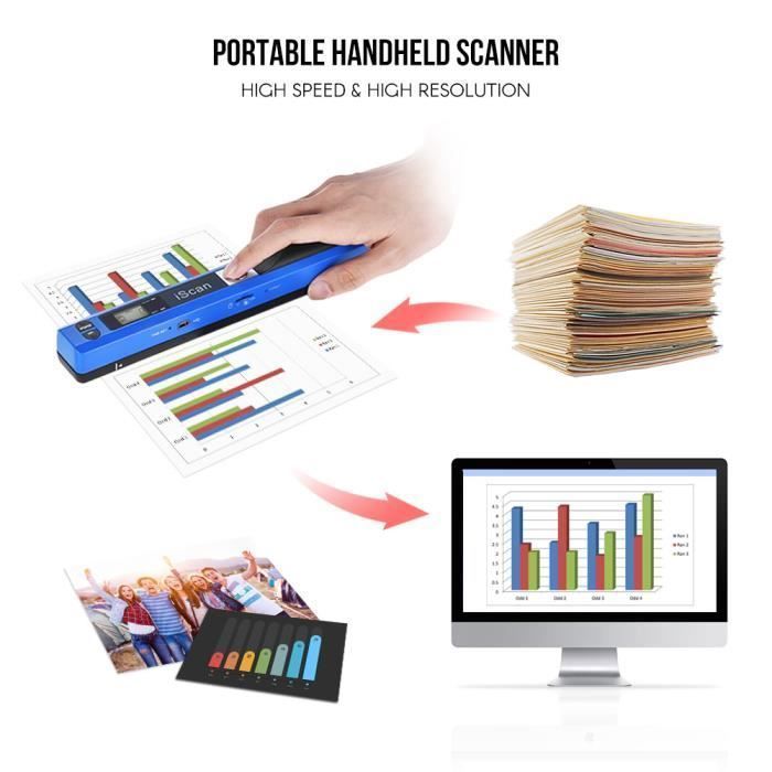 Portable Sans fil Document Scanner A4 900DPI JPG/PDF Format LCD Affichage avec Sac pour Bureau École Bleu(CD) YYV