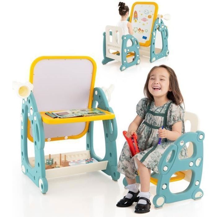 COSTWAY Magnetisch Activiteitenbord voor Kinderen - 14 Accessoires, 4-in-1 (Telescoop, Tafel, Ringwerpen) voor Kinderen van 1-8 jaar