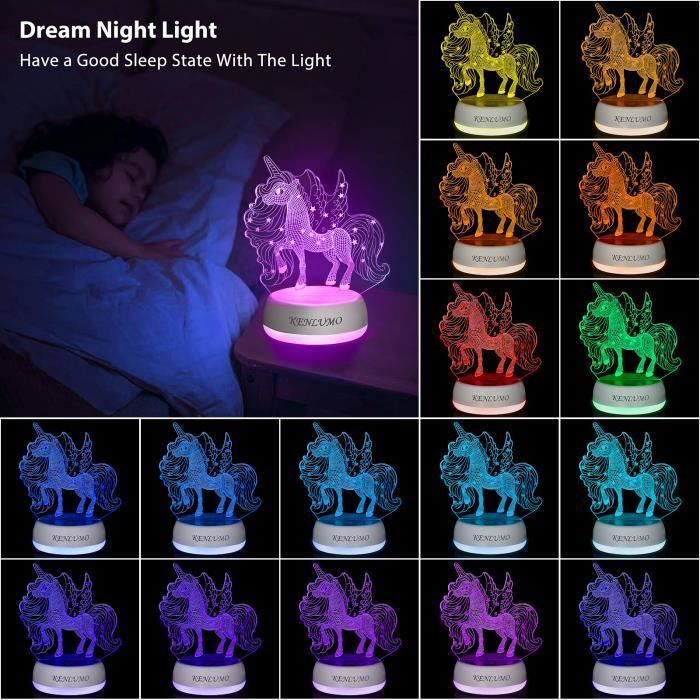 KENLUMO Lampe Licorne Noël Enfant Cadeau Lampe de chevet LED télécommande Touchez pour changer de couleur decoration chambre fille