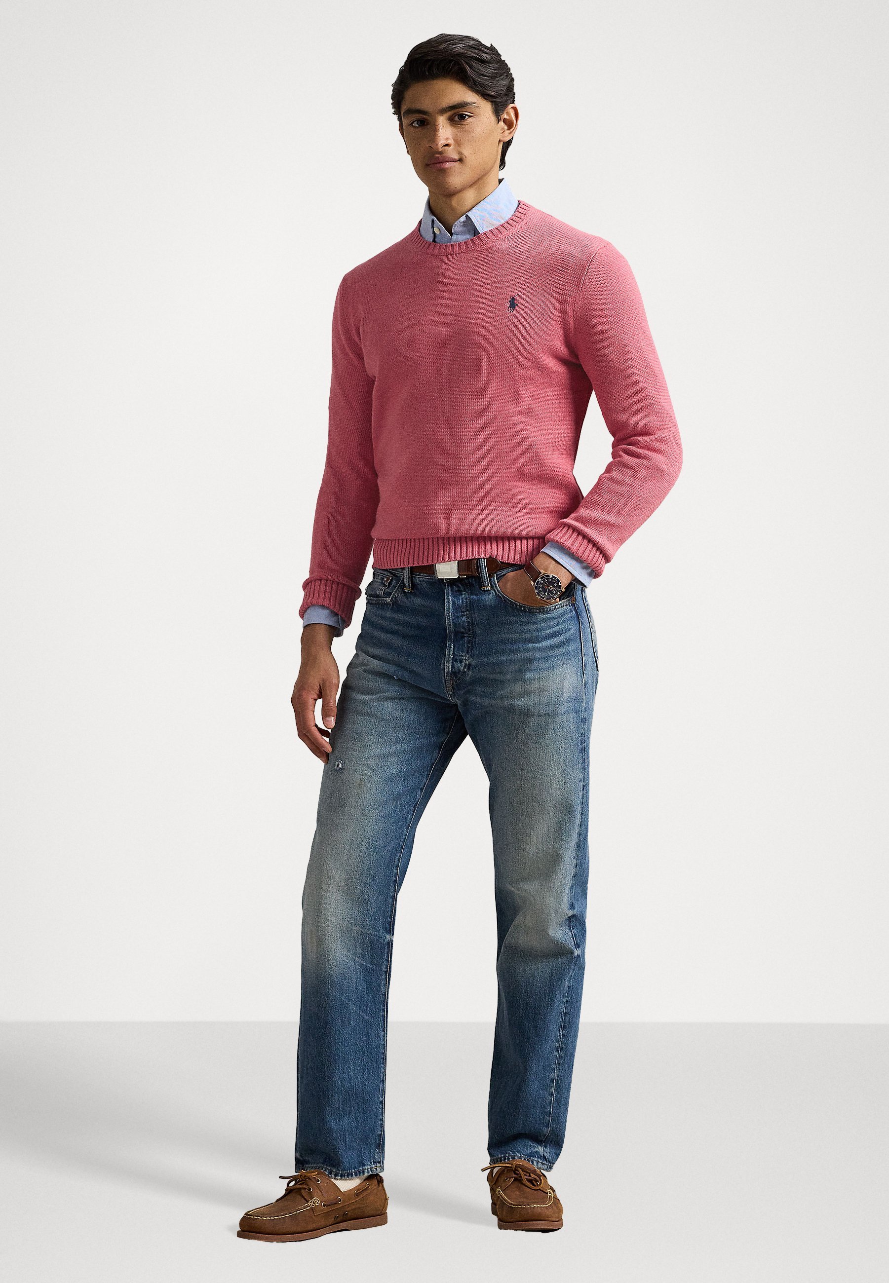 Polo Ralph Lauren katoenen trui met ronde hals - Jumper - rood-hemelsgrijs