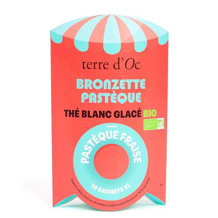Non-alcoholic drinks - Terre d'Oc: Organic iced white tea with watermelon and strawberry, Bronzette, 10 XL sachets, Terre d'Oc