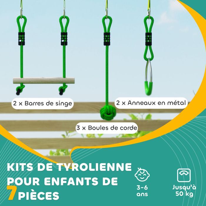Parcours d'obstacles Ninja pour enfants - AIYAPLAY - 10 M - 7 pièces charge 50 kg - installation facile - vert