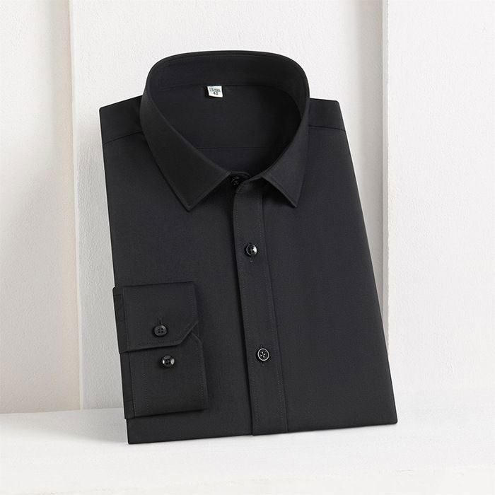 Camisa de hombre - FUNMOON - Color liso - Cuello mandarín - Manga larga - Negra