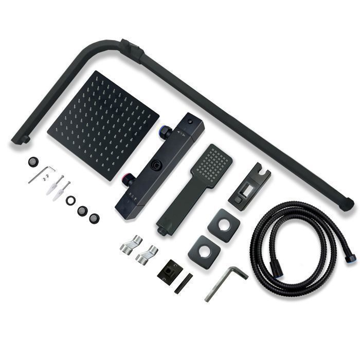 AICA thermostatic shower column, 38°C thermostatic shower set, flexible hand shower, height adjustable, black