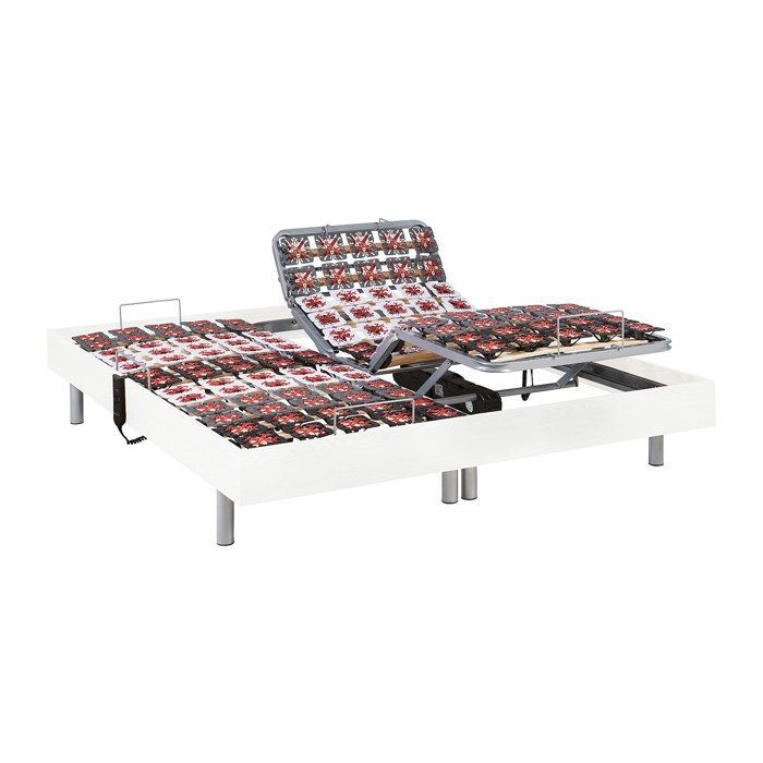 Cama elétrica de relaxamento com base de ripas + colchão 100% látex de 3 zonas - 2 x 90 x 200 cm - Branca - JUPITER by YSMÉE