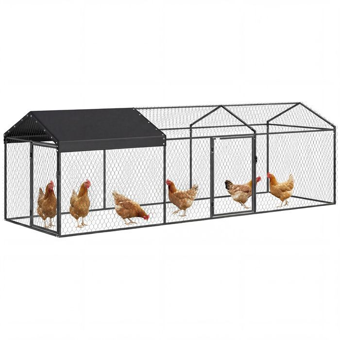 Gallinero exterior PawHut - Cubierta impermeable, 2 puertas laterales, para 3-5 gallinas - Acero - 3x1x1m - Negro