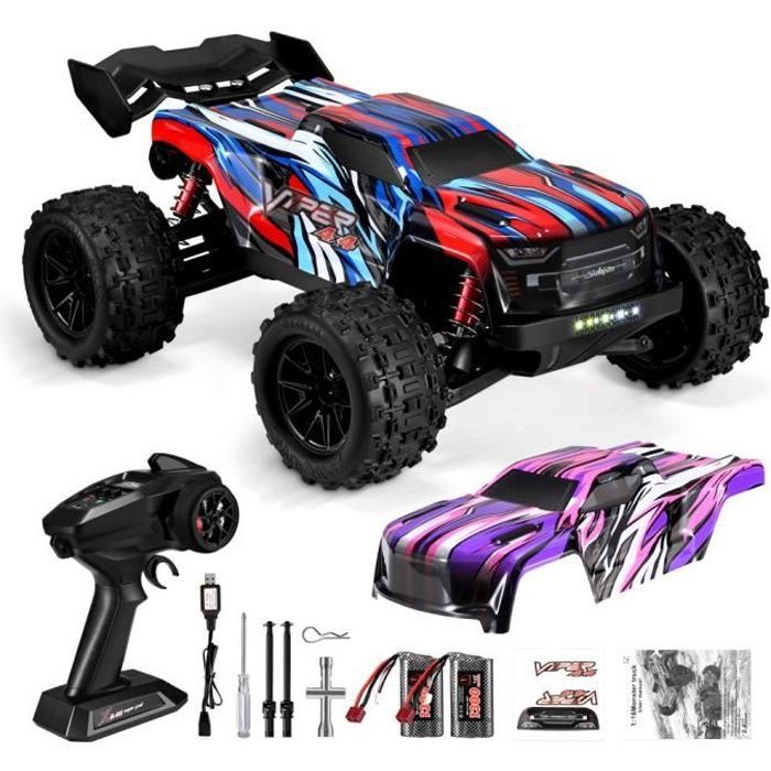 Coche teledirigido a escala 1:16 de 50 km/h para adultos, coche RC 4x4, camión monstruo RC de 2,4 GHz, buggy RC, 2 baterías para adultos y niños.