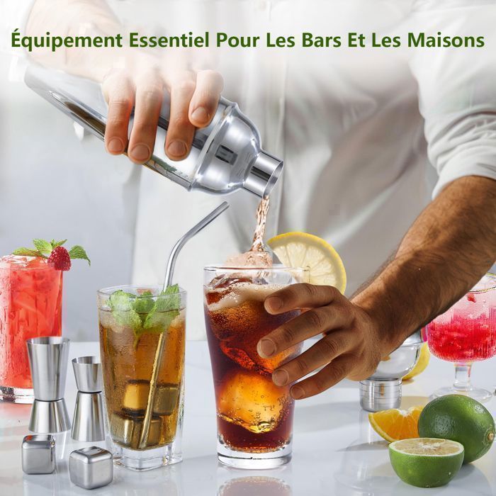 Juego de coctelería de acero inoxidable de 23 piezas con soporte de acrílico - Kit completo para coctelería - Kit profesional para bartender