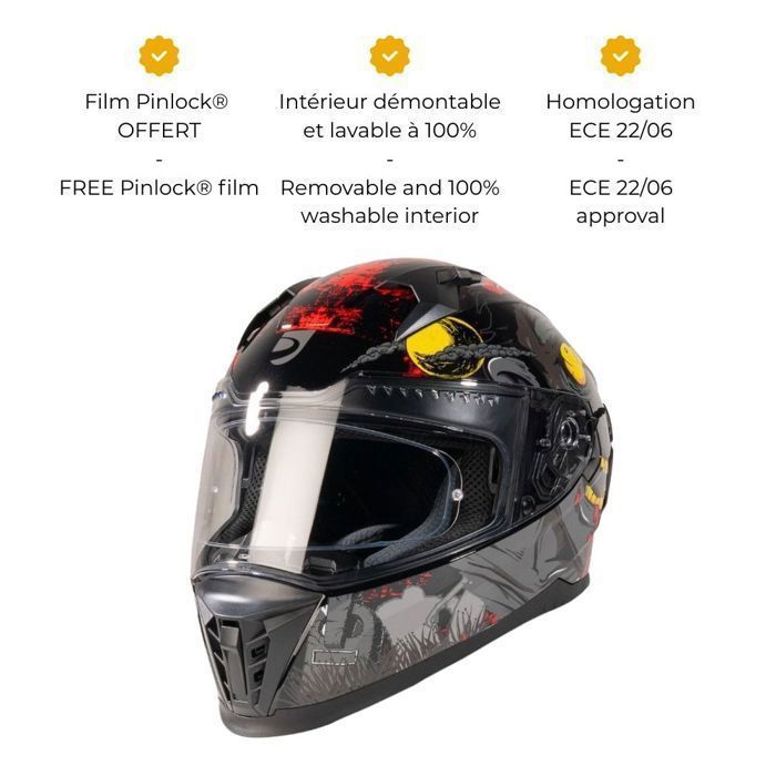 Casco integral para moto MOTOBLOUZ EROS NEGAN con visera solar | Homologado según la normativa ECE 22.06 | Pinlock incluido | Negro/Gris |