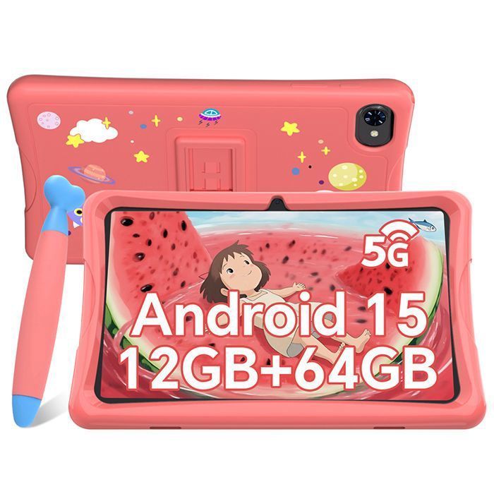 TABWEE K10 Kinder-Tablet 10 Zoll, Android, 15 GB – 12 GB RAM, 64 GB ROM, 1280 × 800 IPS-Bildschirm, Kindersicherung, pink