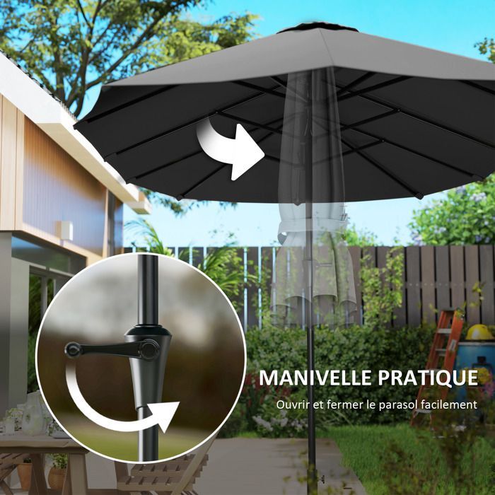 Dubbele tuinparasol - Outsunny - 4 x 2,2 x 2,3 m - rechthoekig - met draaihendel openen en sluiten - 180 g/m² doek - donkergrijs