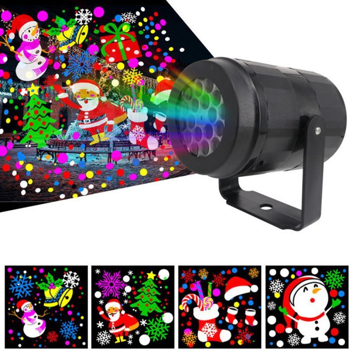 Projetor de Natal LED para exterior com 16 padrões rotativos, luz de floco de neve, decoração ambiente, suporte giratório, 220V, 12x11x7cm