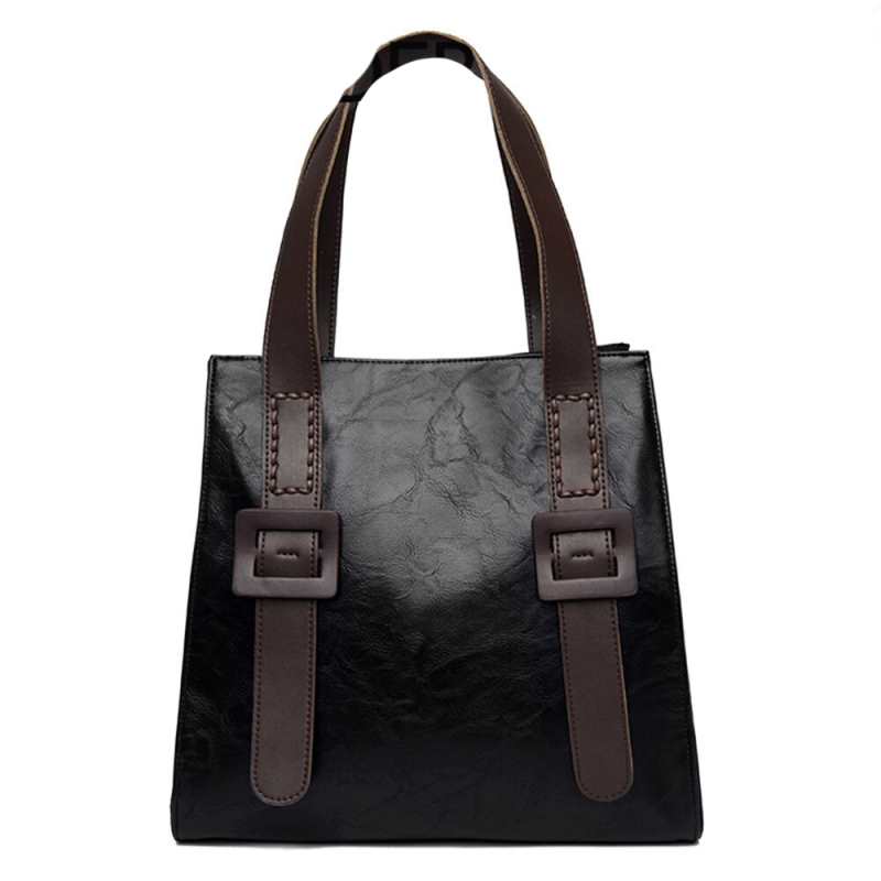 Sac à main rétro décontracté pour femme, grand format, couleur contrastée, grande boucle de ceinture, cuir de haute qualité, sac bandoulière de voyage.