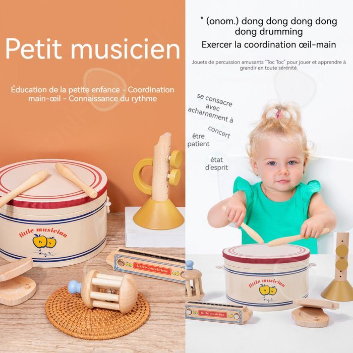 C Musical Instruments, juego de batería de 5 piezas con armónica y castañuelas, instrumentos musicales sensoriales para niños de 3 años en adelante.