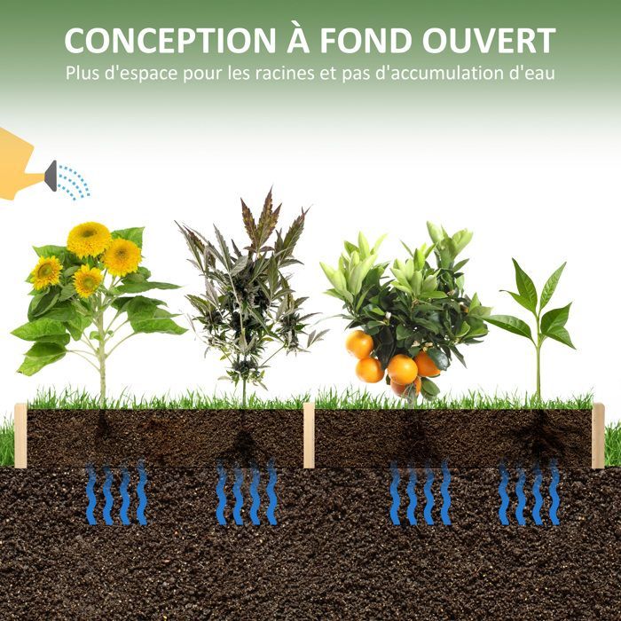 Carré potager de jardin - Outsunny - feutre drainage séparation inclus culture herbes - bois sapin - 244x61,5x27cm