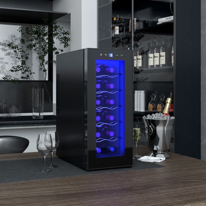 Cave a Vin-CDISPLAY -Réfrigérateur à Vin  avec Porte en Verre-silencieux - Peut contenir 12 bouteilles - 51,5 × 26,5 × 65 cm