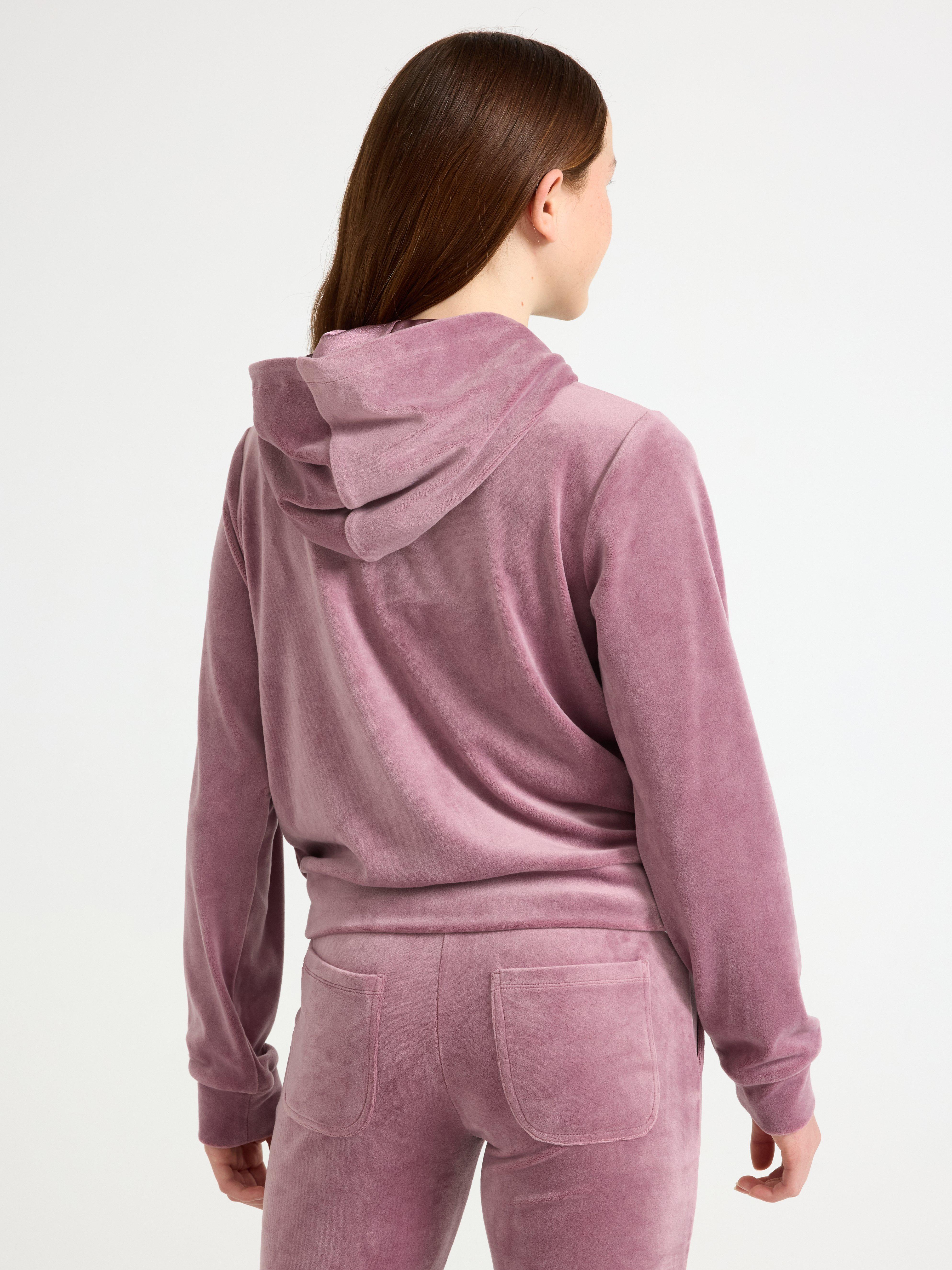 Hettegenser i velour lilla
