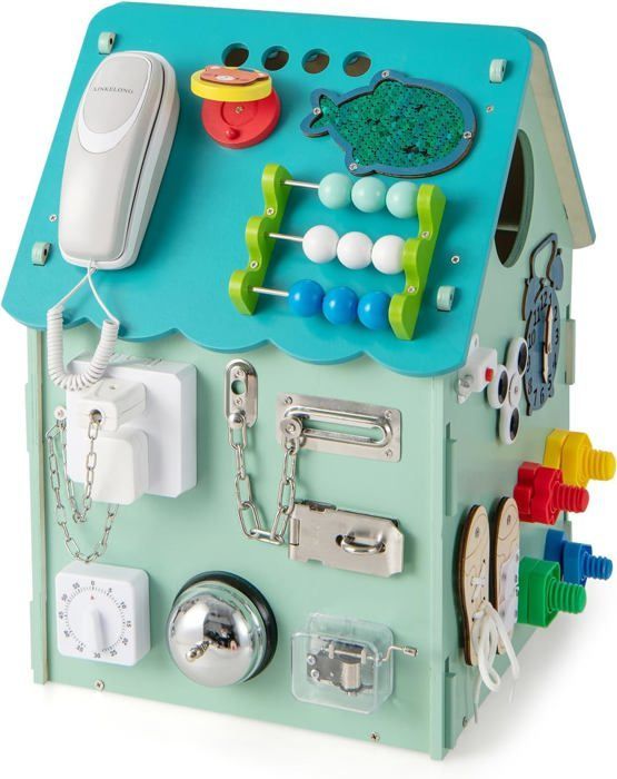 Casita de juegos infantil GOPLUS con muchos juguetes y espacio de almacenamiento, regalo creativo para niños de 3 años en adelante, azul.