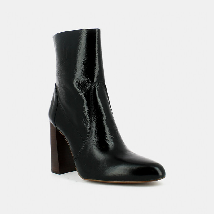 Bottines à talons  en cuir noir brillant