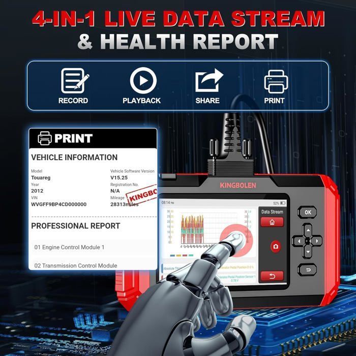 Herramienta de diagnóstico automotriz KINGBOLEN S500 para motor/ABS/SRS/caja de cambios, herramienta de diagnóstico OBD2 para 4 sistemas.