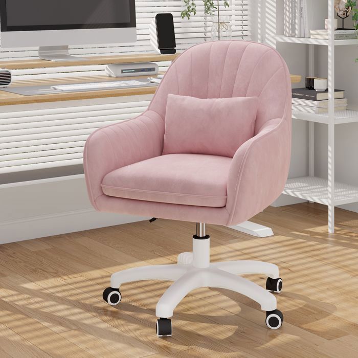 BatonY Office Chair with Armrests, Ergonomic Chair with Lumbar Support, Swivel Office Chair, Height Adjustable, Pink