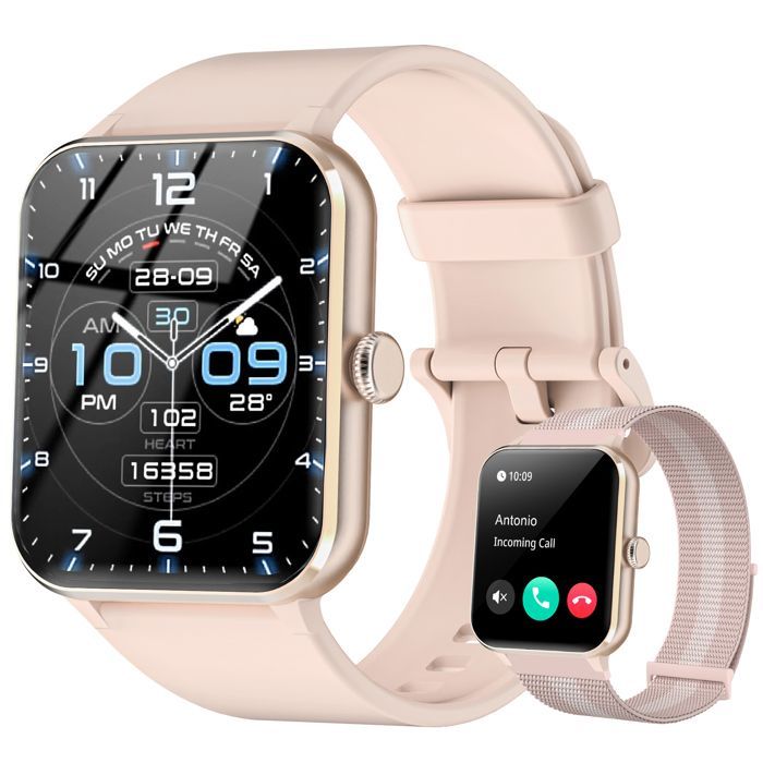 Smartwatch da donna Blackview con chiamate Bluetooth, display da 1,85'', SpO2/impermeabile/sonno/calorie/oltre 100 modalità sportive/IP68, rosa