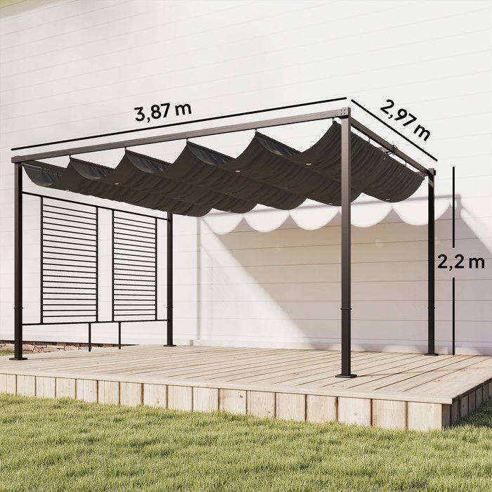 Gartenpergola mit Kletterpflanzenspalier – Outsunny – UV50+ – 2 Sichtschutzwände für Kletterpflanzen – 3 x 4 m – Dunkelgrau