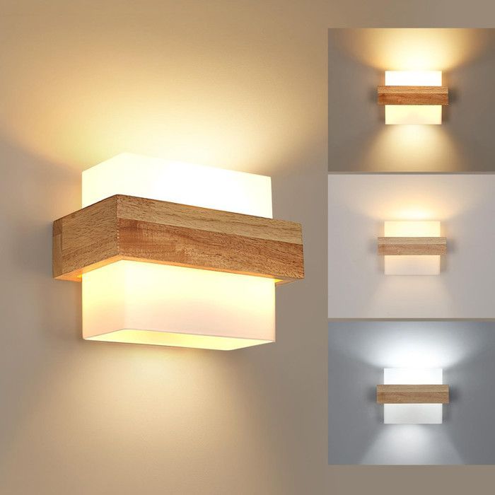 DELIPOP Applique Murale Vintage - Bois Naturel et Métal - Éclairage LED 12W - 3 Températures de Couleur - 3000K/4000K/6500K