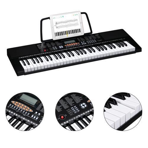 Piano eléctrico digital de 61 teclas con micrófono, teclado con pantalla LCD, 300 ritmos y 300 sonidos.