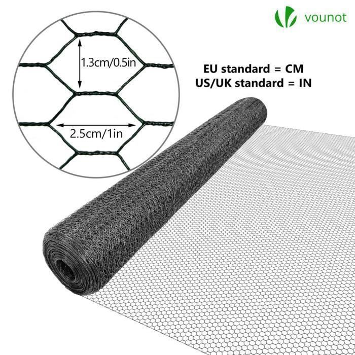 Malla metálica VOUNOT® para gallineros - Metal recubierto de PVC gris - Malla de 13 mm - 1x50 m - Red de cercado para gallineros