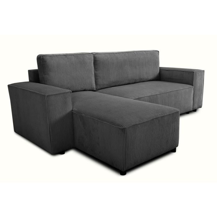 Reversible corner sofa bed - 4-seater - JOSH - Corduroy fabric - Anthracite - Storage compartment - 242 x 155 x 86 cm