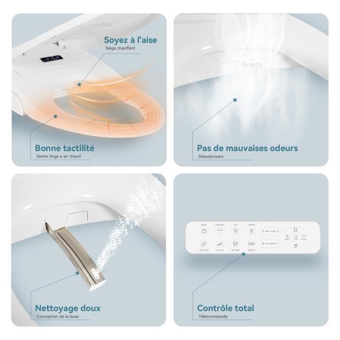 Asiento de inodoro PULUOMIS, asiento de inodoro eléctrico, tapa de inodoro inteligente con control remoto y cierre suave, blanco