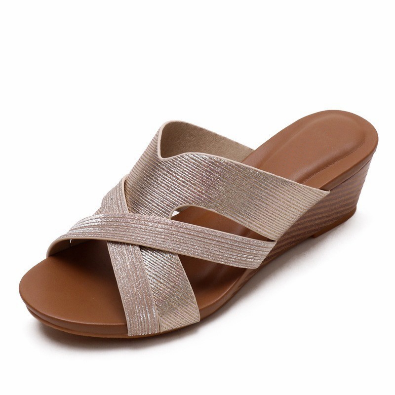 Sandalias de cuña con forma de boca de pez para mujer, estilo nuevo de verano 2021, estilo bohemio folclórico retro romano, zapatos de plataforma.