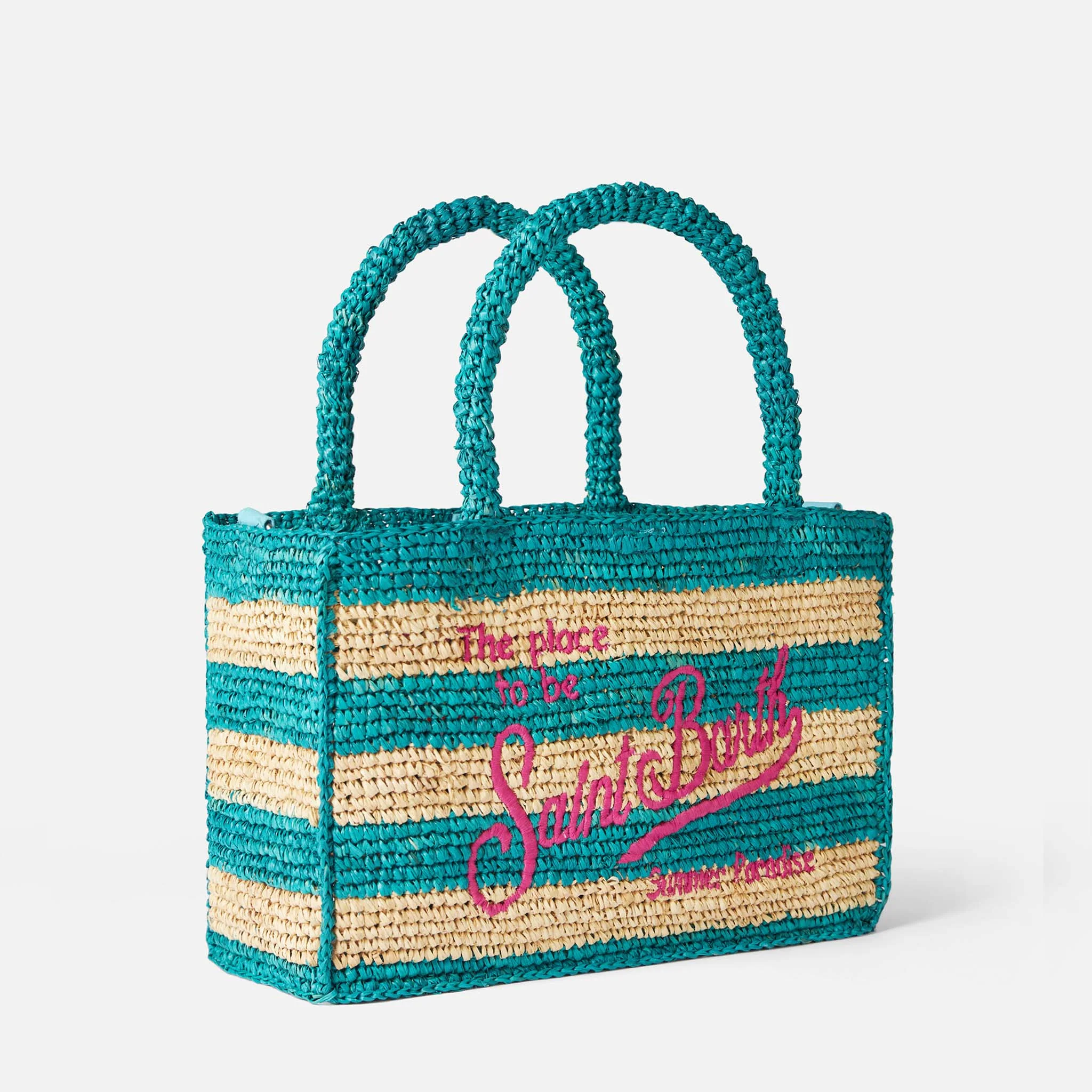 Colette tas van wit en blauw gestreept raffia